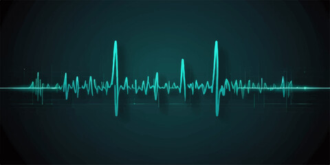 An abstract medical graphic illustrates a pulsating heartbeat on a monitor, its green wave forming a rhythm of health