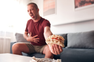 Man having food poisoning and nausea.