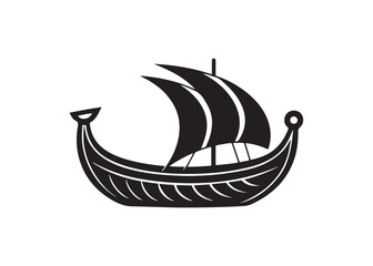 Stylized Black and White Viking Longship Illustration; Nautical, Dramatic, and Bold Graphic Design.
