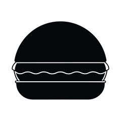 Simple black burger silhouette on a clean white background for food graphics