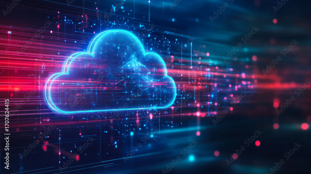 Aufkleber bright digital cloud icon with glowing lines representing data flow in a virtual environment