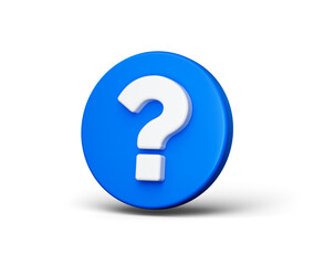 Blue circular button featuring a white question mark, symbolizing help and inquiry. 3d illustration