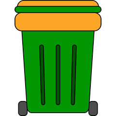 Green and orange wheeled garbage bin, perfect for cleanliness, recycling, and waste management visuals.