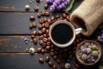 Coffee with Purple Blossoms