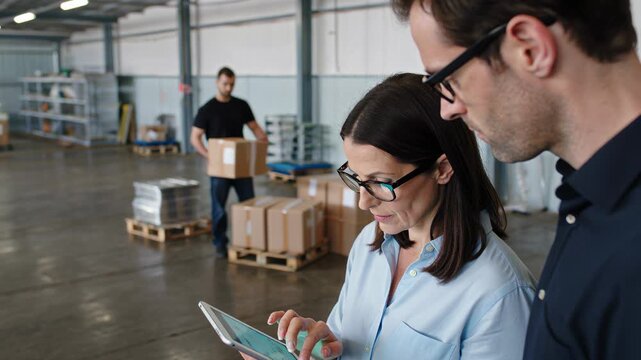 People working in warehouse logistic center - Industrial occupation, employee and administration concept - Models by AI generative