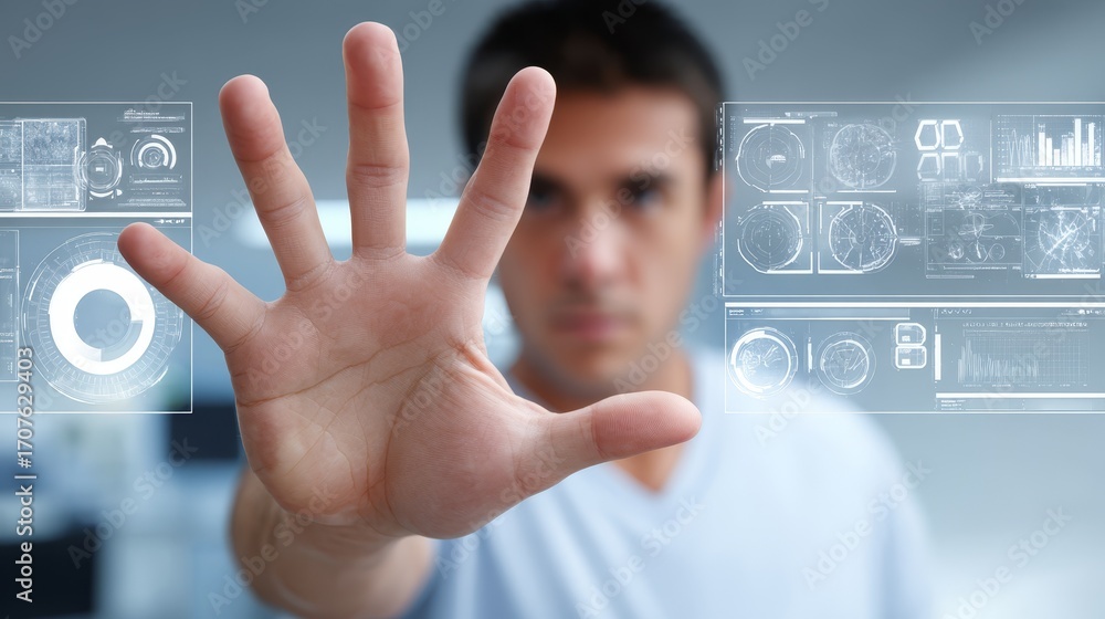 Poster diagram presentation, man illustrates key concepts with hand gestures for visual learning.