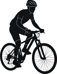 Obraz premium Vector art of silhouette of a man riding a mountain bike, transparent background