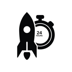 Black rocket icon symbolizes project launch combined with timer showing 24 hours turnaround
