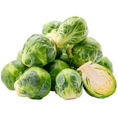 Fototapeta premium Fresh Brussels sprouts, some halved, vibrant green (2)