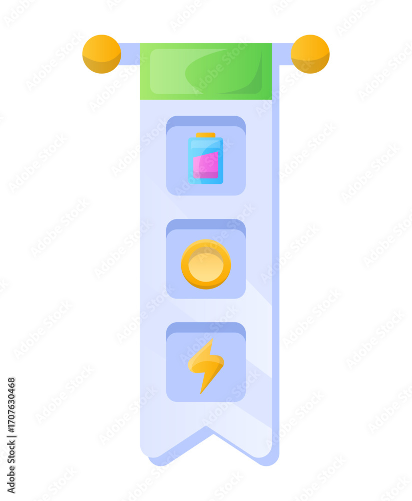 Poster game ui button. mobile application or game interface element. cartoon colorful design. sticker or la