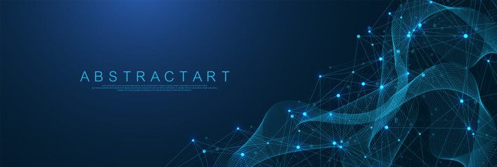 Global network connection concept. Big data visualization. Social network communication in the global computer networks. Internet technology. Business. Science. Vector illustration