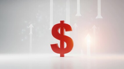Red dollar sign symbolizing financial growth, surrounded by upward arrows and sparkling effects, representing economic success and investment opportunities in a modern digital environment - Powered by Adobe