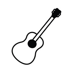 A minimalist black silhouette of a guitar on a clean white background