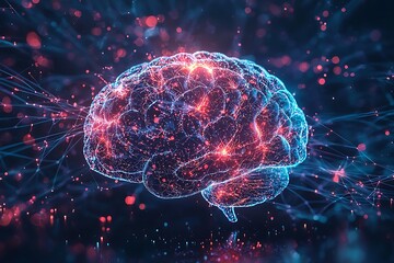 Fototapeta premium AI brain in glowing lights high resolution picture