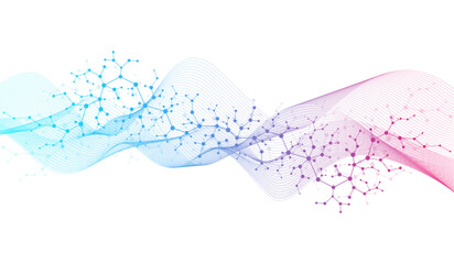 Molecular abstract structure and genetic engineering DNA. Healthcare and medicine background concept. Scientific research background. Wave flow. Innovation pattern. Vector illustration.