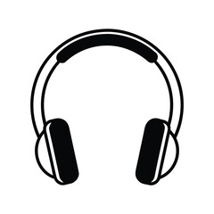Clean black silhouette of headphones on a pure white background for design