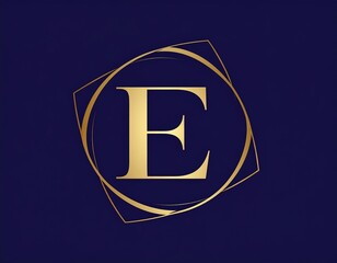 Gold E logo, dark blue background