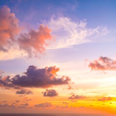 Fototapeta premium Tropical sunset sky, ocean view, colorful clouds