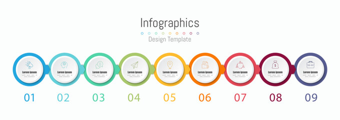 Infographic 9 options design elements for your business data. Vector Illustration.