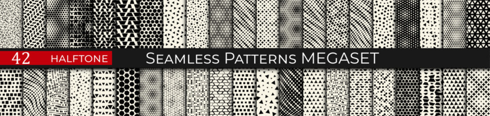 set of halftone geometric patterns, backgrounds for abstract art, business, collage