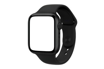 Modern black smartwatch with a blank white screen on a white background
