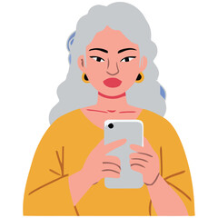 Young girl holding a cup of coffee or tea and smiling with mobile phone in hand