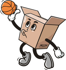 Cardboard box mascot cartoon playing slam dunk basketball © Magic Pen
