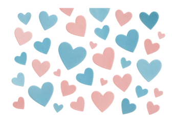 Blue and pink confetti hearts with matte texture