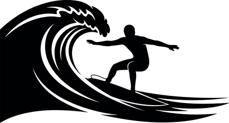 Vector art of silhouette of a surfer riding a wave, transparent background