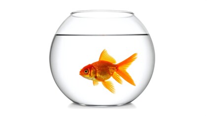 A vibrant goldfish swimming gracefully inside a clear glass bowl filled with pristine water, creating a serene aquatic scene