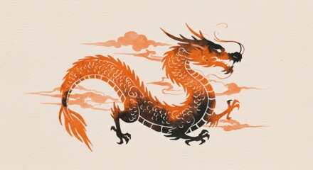 Fototapeta premium Traditional Chinese dragon illustration with orange and black colors 