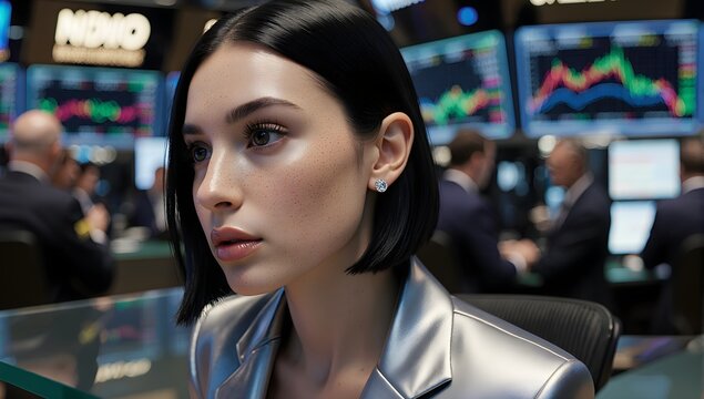 Pensive financial analyst inside global trading floor - Powered by Adobe