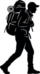 Vector art of silhouette of a hiker with a backpack walking, transparent background
