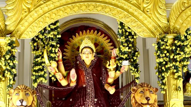 Sherawali Mata Idol in Golden Pandal