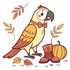 SVG art: A Funny Parrot in a Autumn vibe with wearing a bowtie, tinted with Autumn Leaves tones