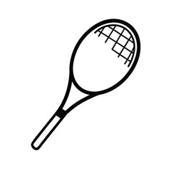 Clean black silhouette of a tennis racket on a white background