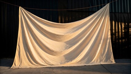 Draped fabric hanging in dramatic lighting