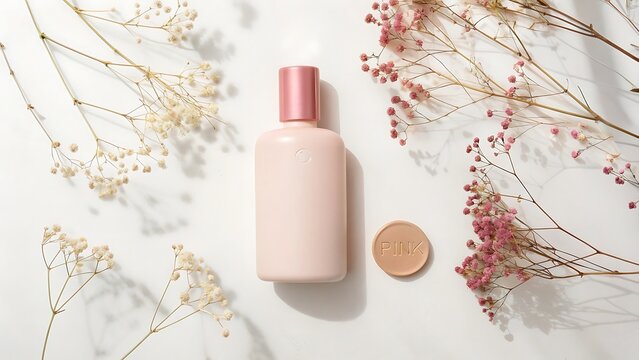Elegant pink bottle with dried flowers and wax seal