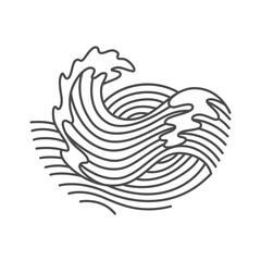 Oriental waves icon japan. Stylized ocean wave curl, japan style tsunami, sea swirl graphic. Oceanic water asian decorative ornamental splashes element. Sea wave line art vector illustration