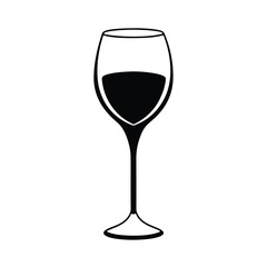 Elegant black silhouette of a wine glass on a clean white background