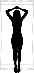 Vector art of silhouette of a woman lying on a beach towel, transparent background
