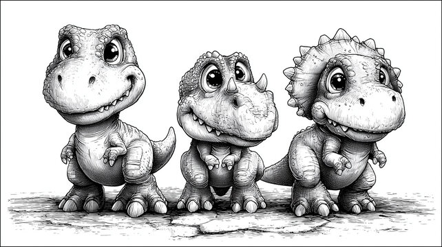 Kolorowanki dla dzieci &ndash; dinozaury: T-Rex, triceratops, brachiozaury i inne prehistoryczne stwory do zabawy i kreatywnego malowania