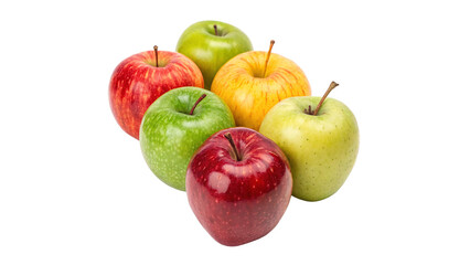 Colorful assortment of fresh apples showcasing red, green, yellow varieties for healthy snacking and cooking options On a transparent background