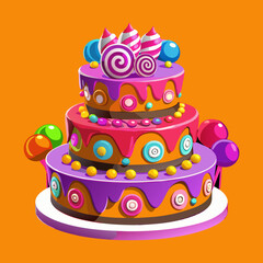 Happy Birthday Colorful Cake with Candy Decoration, Chocolate Drips, and Pink Bow – Fun Kids Party Cake.