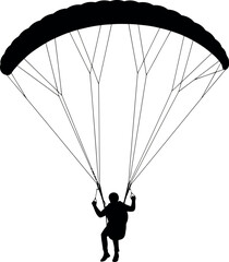 Vector art of silhouette of a person paragliding with a large parachute transparent background