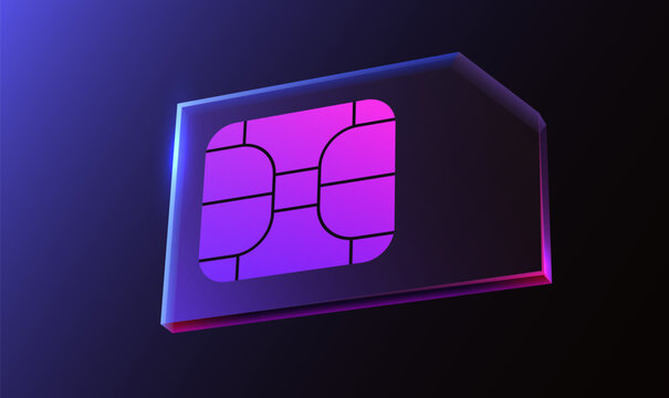 Glass sim card chip. Futuristic sim card or eSim symbol.