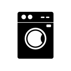 Illustration of a front load washing machine on transparent background silhouette