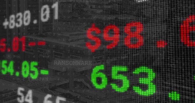 When negative index showing ticker updating red green figures malware scrolling for finance risk