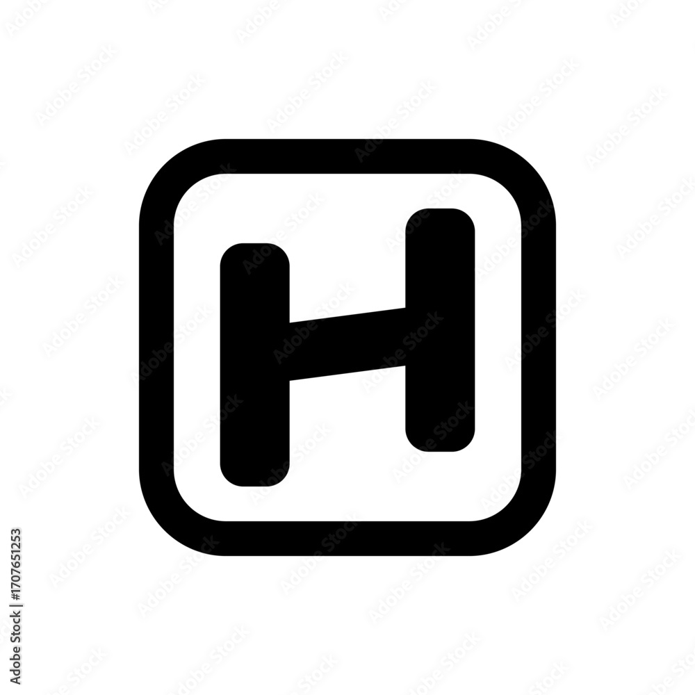 Poster black letter h within a rounded square frame creating a simple and modern graphic representation ico