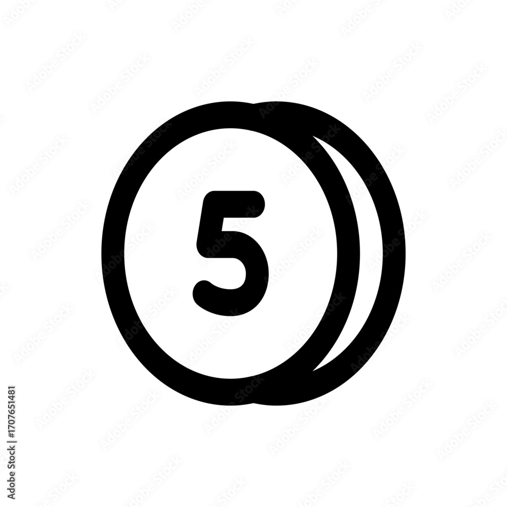 Poster a black and white graphic of the number five inside a circle with a thick outline and simple design 
